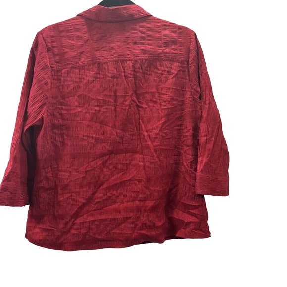 CJ Banks Womens Red Blouse Size X Snap Button Collared 3/4 Sleeve - Picture 2 of 16